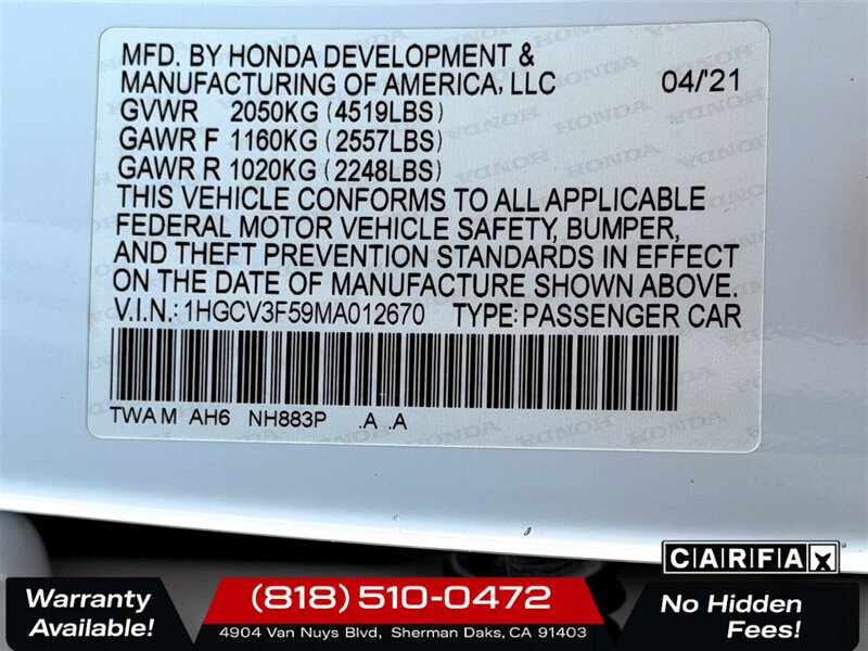 2021 Honda Accord Hybrid EX-L   - Photo 24 - Sherman Oaks, CA 91403-1701