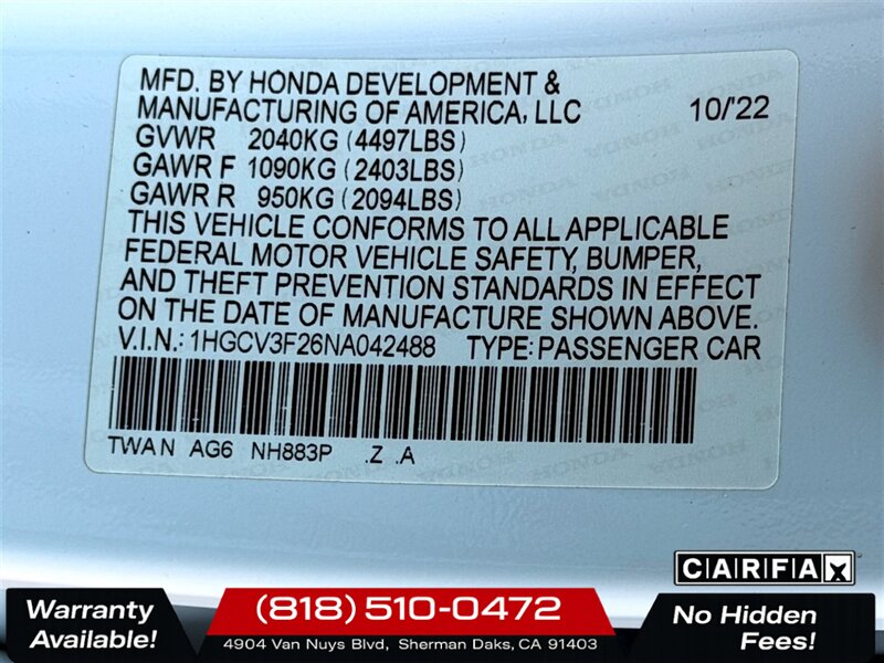 2022 Honda Accord Hybrid Sport - Photo 27 - Sherman Oaks, CA 91403-1701