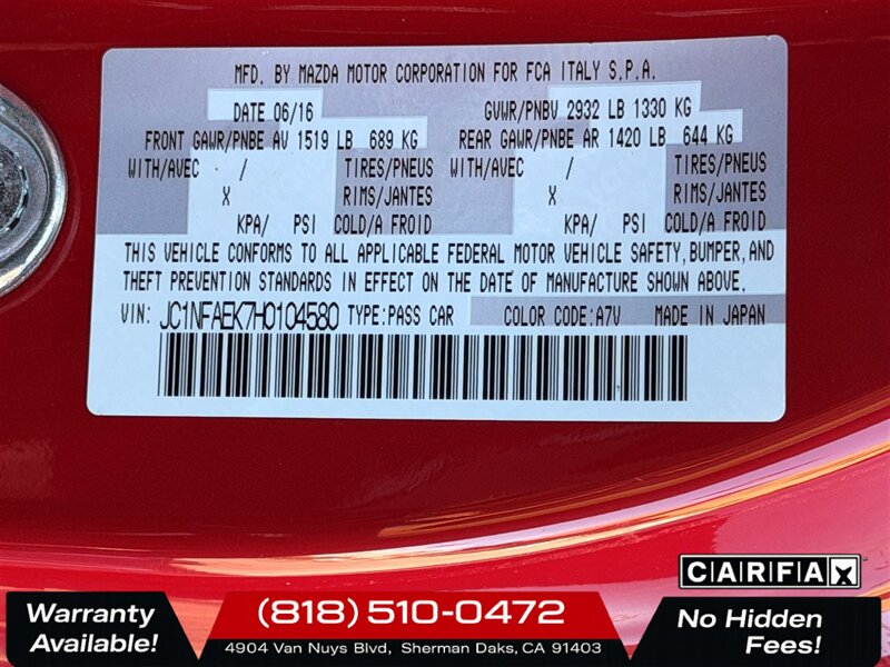 2017 FIAT 124 Spider Classica   - Photo 27 - Sherman Oaks, CA 91403-1701