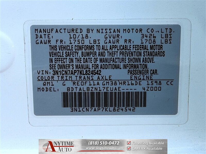 2019 Nissan Versa 1.6 SV   - Photo 30 - Sherman Oaks, CA 91403-1701