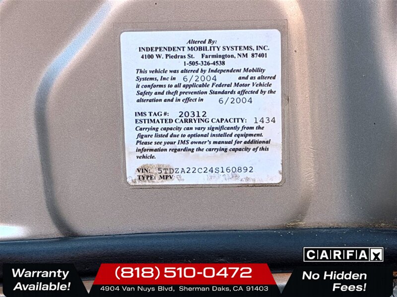 2004 Toyota Sienna XLE 7 Passenger Wheelchair Van - Photo 27 - Sherman Oaks, CA 91403-1701