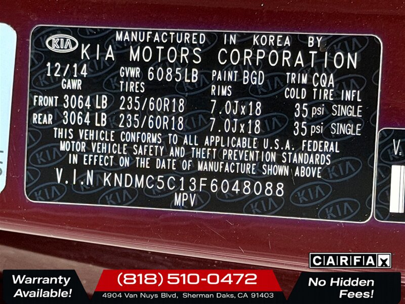 2015 Kia Sedona EX   - Photo 27 - Sherman Oaks, CA 91403-1701