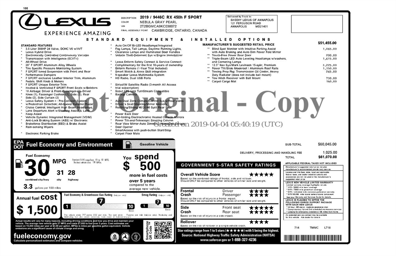 2019 Lexus RX 450h F SPORT   - Photo 6 - West Palm Beach, FL 33409