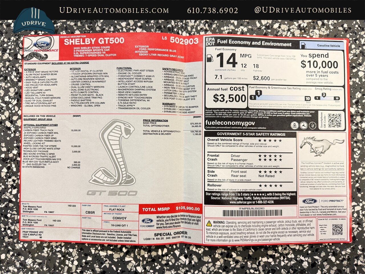 2020 Ford Mustang Shelby GT500 LIVE ON BRING A TRAILER Carbon Fiber Track Pack White Over The Top Stripe Teck Pkg 215 Miles - Photo 74 - West Chester, PA 19382