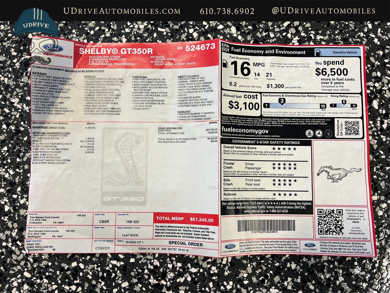 2016 Ford Mustang Shelby GT350R  1 Owner 200 Miles Blue Stripe with Red Accent Electronics Pkg - Photo 67 - West Chester, PA 19382