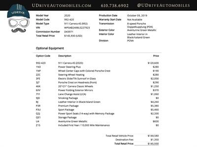 2020 Porsche 911 Carrera 4S  C4S AWD 5k Miles Aventurine Green Prem Pkg Sport Pkg Sport Seats