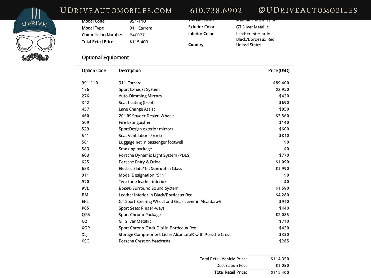 2017 Porsche 911 Carrera  991.2 7 Speed Manual Chrono Sport Exhst 20in RS Spyder Whls Glass Roof 2 Tone Lthr Great Spec - Photo 1 - West Chester, PA 19382