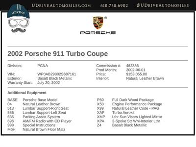 2002 Porsche 911 Turbo  6 Speed X50 Pkg Aerokit Brown Nat Lthr 1 Owner