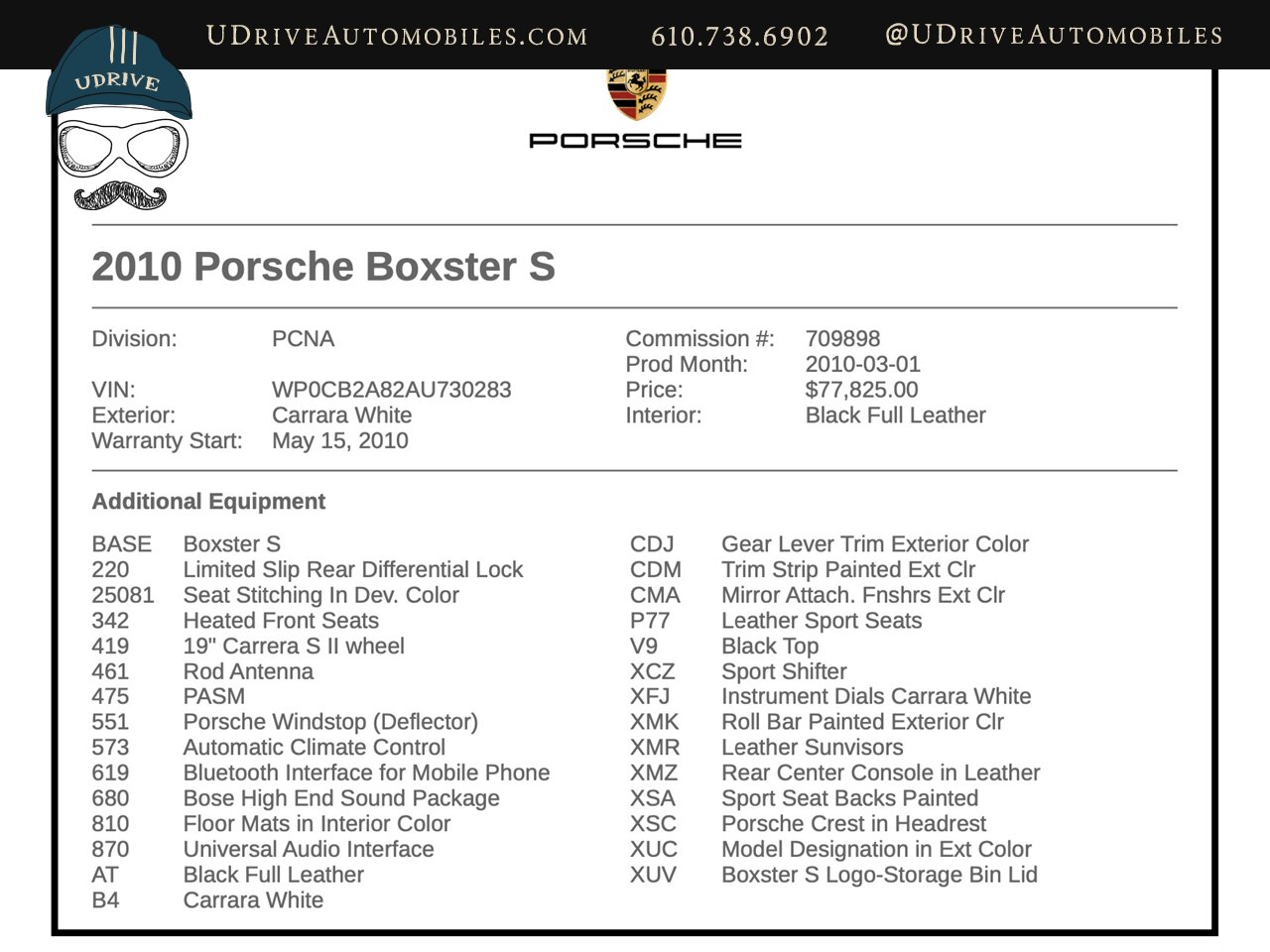 2010 Porsche Boxster S  Incredible Spec 6 Speed Spt Seats Pntd Seat Backs Spt Shift Full Lthr Dev Stitching PPF - Photo 2 - West Chester, PA 19382