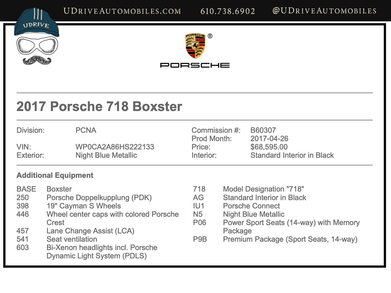 2017 Porsche 718 Boxster  Sport Seats Vented Seats Prem Pkg LCA Service History 22k Miles - Photo 2 - West Chester, PA 19382