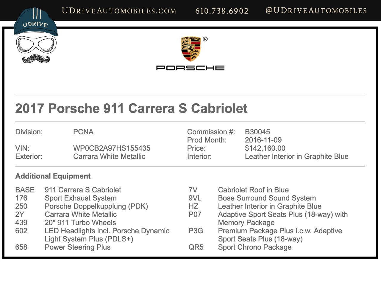 2017 Porsche 911 Carrera S  Cabriolet Blue Lthr Blue Top Prem Pkg Spt Exhaust 20in Turbo Whls 18 Way Spt Sts - Photo 2 - West Chester, PA 19382