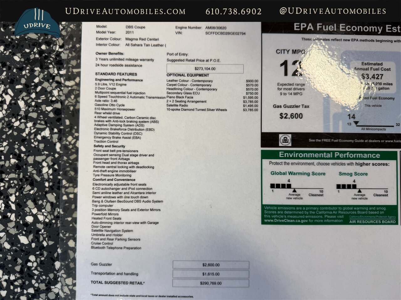 2011 Aston Martin DBS Coupe  7k Miles 1 Owner 2+2 Seating 10 Spoke Diamond Turned Whls Original MSRP $290k - Photo 56 - West Chester, PA 19382