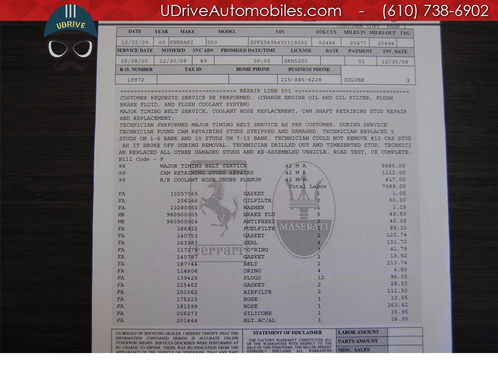 2000 Ferrari 550 Maranello Documented Service History Books Tools   - Photo 54 - West Chester, PA 19382