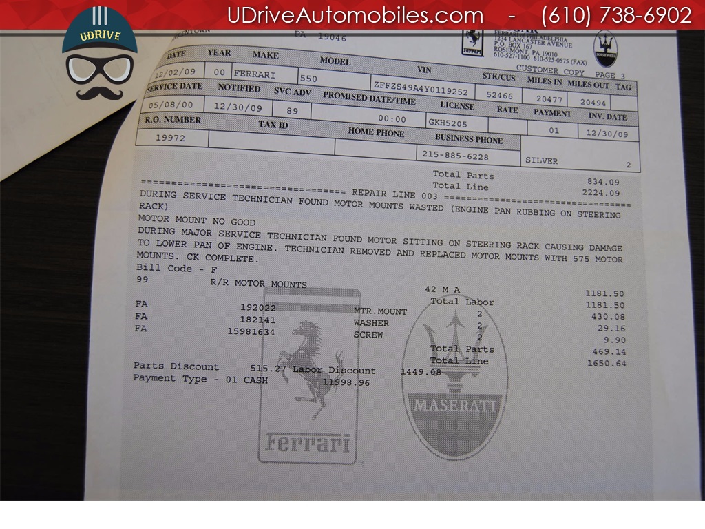 2000 Ferrari 550 Maranello Documented Service History Books Tools   - Photo 56 - West Chester, PA 19382