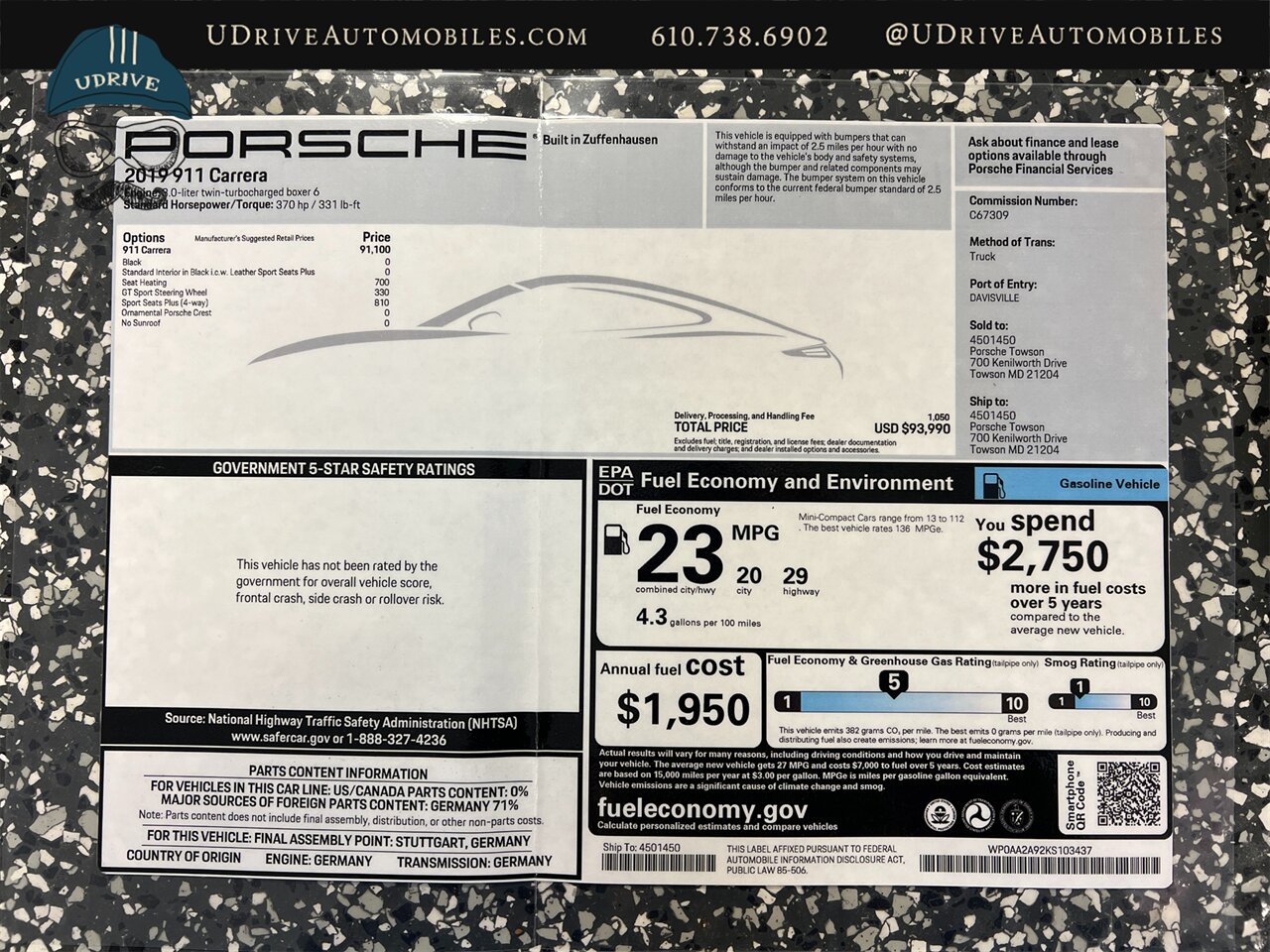 2019 Porsche 911 Carrera  7 Speed Manual 7k Miles Sport Seats Sunroof Delete Driver Spec - Photo 2 - West Chester, PA 19382