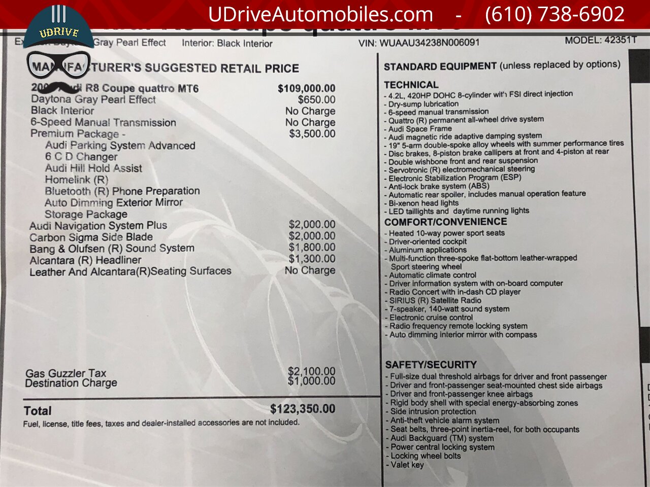 2008 Audi R8 6 Speed Manual 6k Miles Prem Pkg Carbon Blades  B&O Audio Service History $123,350 MSRP - Photo 51 - West Chester, PA 19382