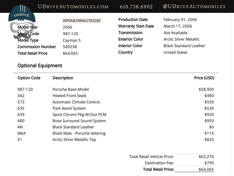 2006 Porsche Cayman S  6 Speed 1 Owner 19k Miles