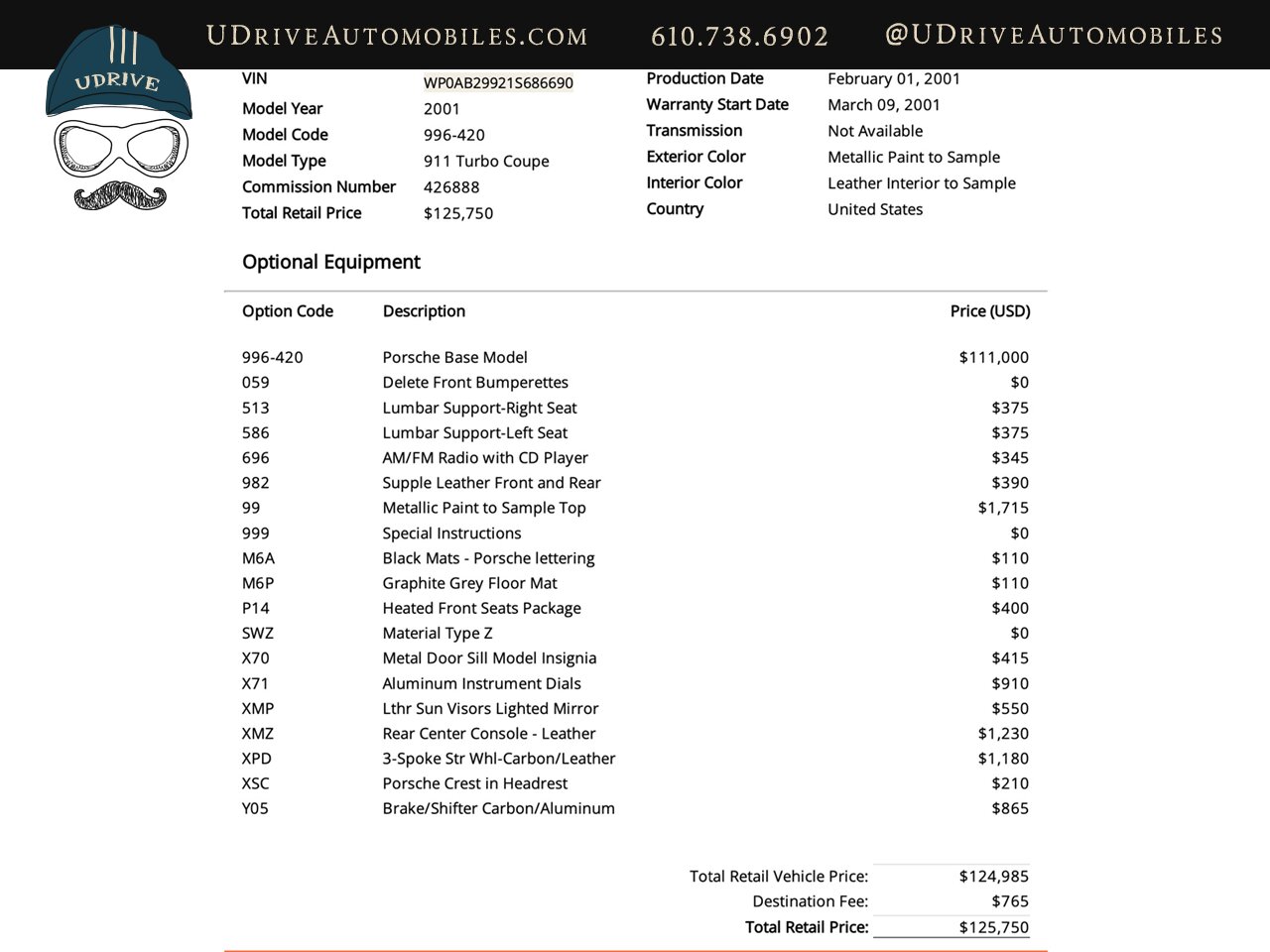 2001 Porsche 911 Turbo  Paint To Sample Denim Blue Leather to Sample Linen 1 of a Kind Spec - Photo 1 - West Chester, PA 19382