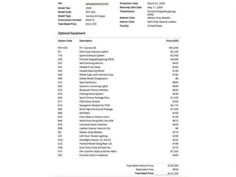 2009 Porsche 911 Carrera 4S  997.2 9k Miles Sport Chrono Sport Exhaust Vented Seats Meteor Grey