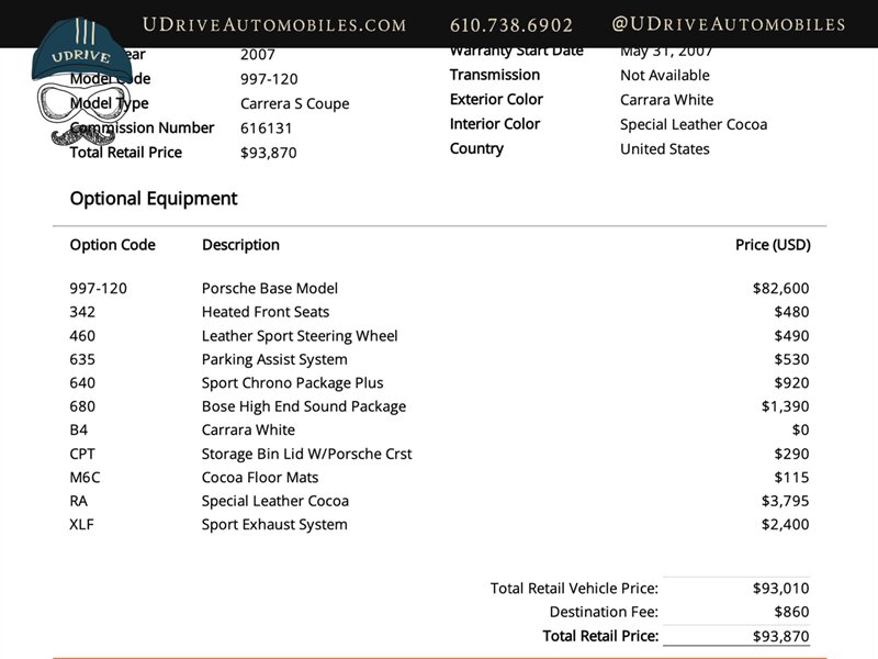 2007 Porsche 911 Carrera S  6 Speed Manual Special Lthr Cocoa Sport Exhaust