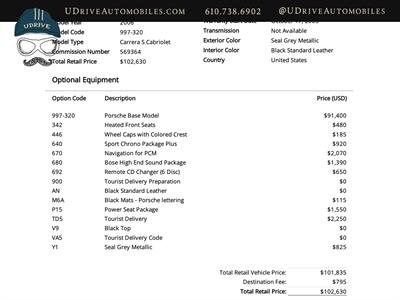 2006 Porsche 911 Carrera S  Cabriolet 6 Speed Sport Chrono 997S Convertible