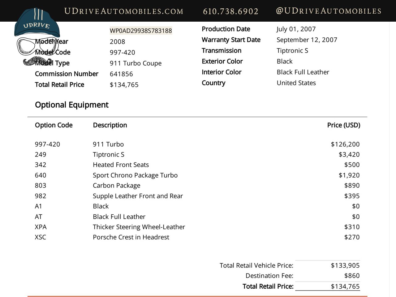 2008 Porsche 911 Turbo  Turbo 997 14k Miles 2 Owners from New Chrono Carbon Pkg - Photo 1 - West Chester, PA 19382