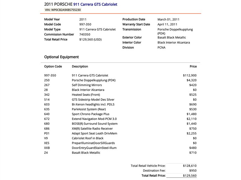 2011 Porsche 911 Carrera GTS  Cabriolet PDK