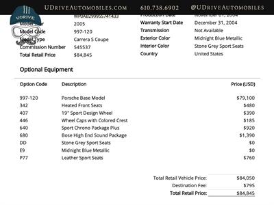 2005 Porsche 911 Carrera S  6 Speed Manual Sport Chrono Sport Seats 1 Owner 997 24k Miles Coupe
