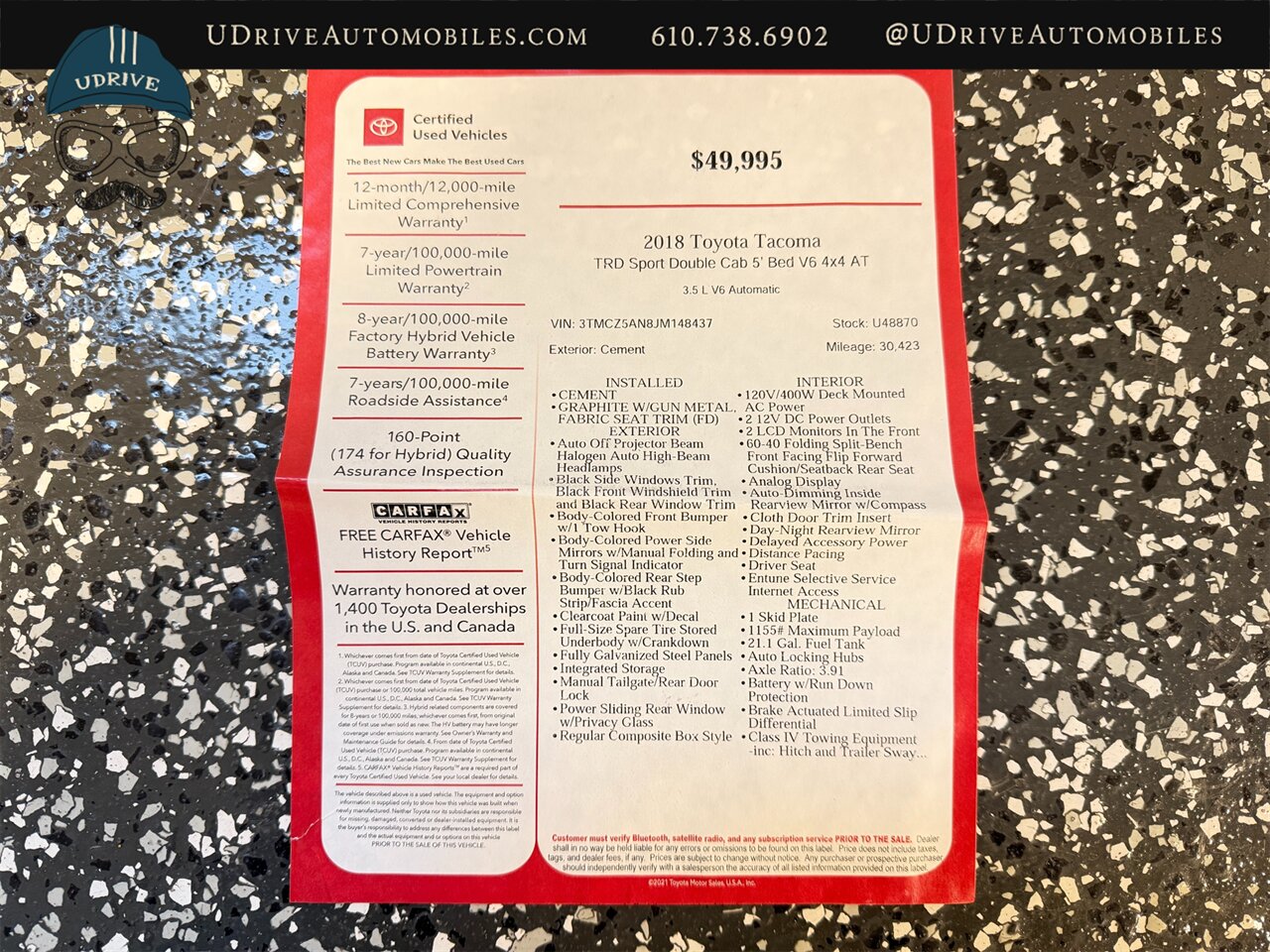 2018 Toyota Tacoma TRD Sport Lift Kit Body Armour Bumpers Method Whls KO2 Tires Lights - Photo 76 - West Chester, PA 19382