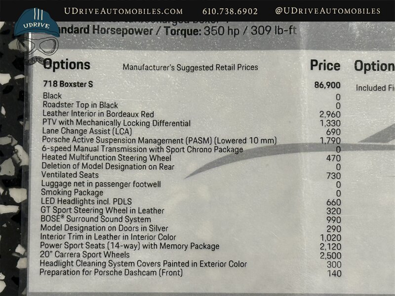 2025 Porsche 718 Boxster S  6 Speed Manual 20's Chrono PASM PTV LCA Factory Warranty