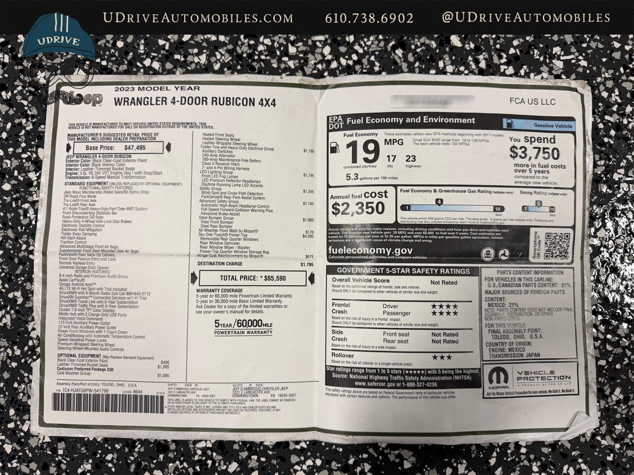 2023 Jeep Wrangler Rubicon 6 Speed Manual 4 Door Rubicon Sky One Touch Power Steel Bumper Group Safety Group Top 35 " Tires $65k MSRP - Photo 58 - West Chester, PA 19382