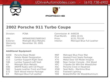 2002 Porsche 911 Turbo 996 6 Spd Rare Color Serv History $131k MSRP  