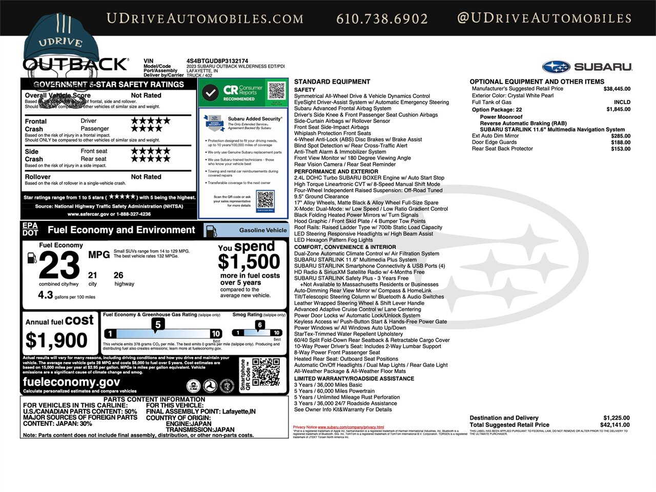 2023 Subaru Outback Wilderness  Certified Warranty - Photo 56 - West Chester, PA 19382