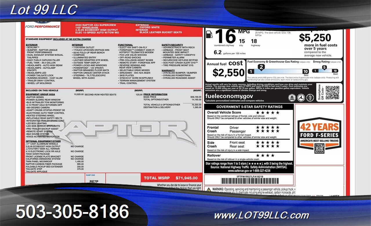 2020 Ford F-150 Raptor Crew Cab 4x4 3.5L Twin Turbo V6 450hp 510ft  Twin Panel Roof Htd F&R Leather Pro Tow 360 Cam LOADED!! - Photo 25 - Milwaukie, OR 97267