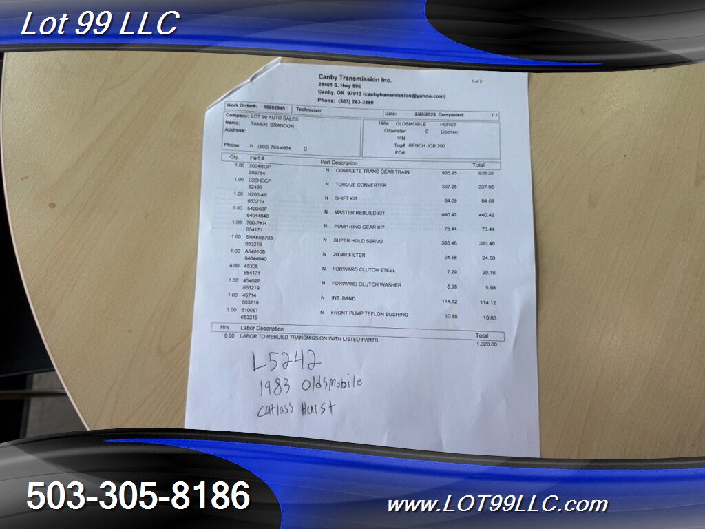 1983 Oldsmobile Cutlass Calais Hurst  Fresh Built Transmission Only 3001 Produced in 1983 - Photo 40 - Milwaukie, OR 97267