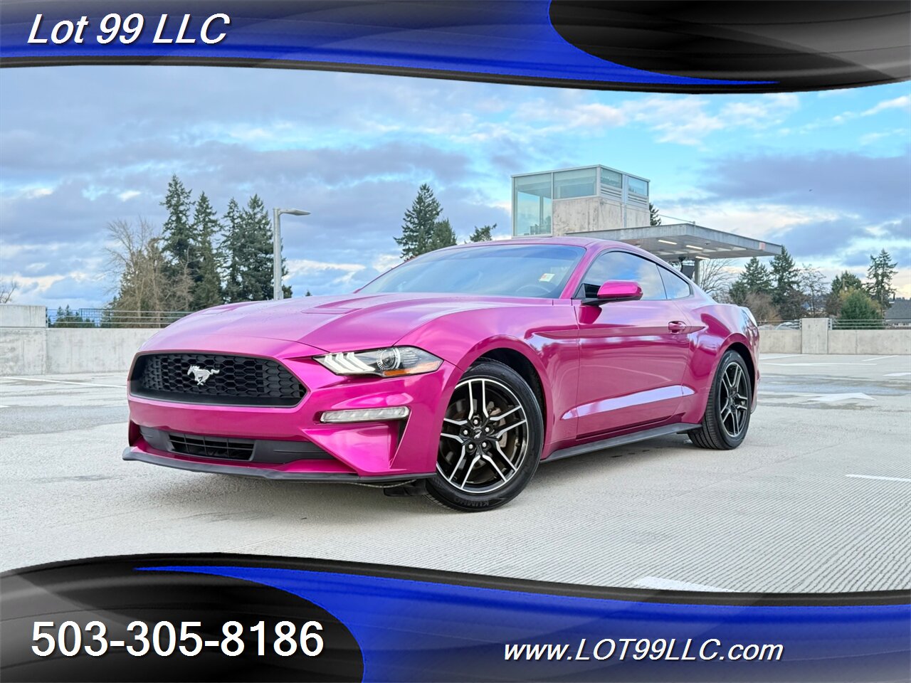 2020 Ford Mustang EcoBoost 71k Miles Auto Pink Wrap over White  30MPG 1-Owner Clean Title and CARFAX - Photo 2 - Milwaukie, OR 97267