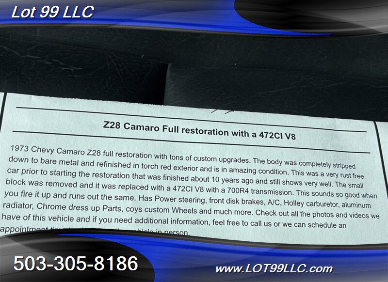 1973 Chevrolet Camaro ** Real Z28 ** Air Conditioning 427 BBC 700r4   - Photo 2 - Milwaukie, OR 97267