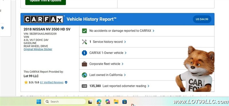2018 Nissan NV 3500 HD SV 135k 1-Owner 12 Passenger Van Super Cle  