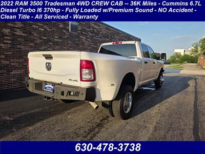 2022 RAM 3500 Tradesman 4WD CREW CAB -- 35K Miles -  Cummins 6.7L Diesel Turbo I6 370hp - Fully Loaded w/Premium Sound - NO Accident - Clean Title - All Serviced - Warranty - Photo 2 - Wood Dale, IL 60191