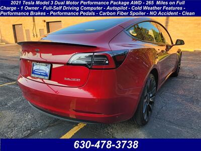 2021 Tesla Model 3 Dual Motor Performance AWD - 1 Owner -  265  Miles on Full Charge - Full-Self Driving Computer - Autopilot - Performance Brakes - Cold Weather Package - 20 " Performance Wheels - NO Accident - Clean Title - Photo 2 - Wood Dale, IL 60191