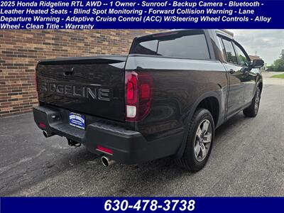 2025 Honda Ridgeline RTL AWD -- 1 Owner - Sunroof - Backup Camera - Bluetooth - Leather Heated Seats - Blind Spot Info System - Alloy Wheel - Clean Title - Warranty - Photo 2 - Wood Dale, IL 60191