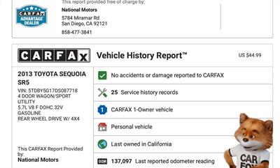 2013 Toyota Sequoia  4WD LEATHER NAV SUNROOF METHOD BFG KO3 ONE OWNER - Photo 21 - San Diego, CA 92121-2523