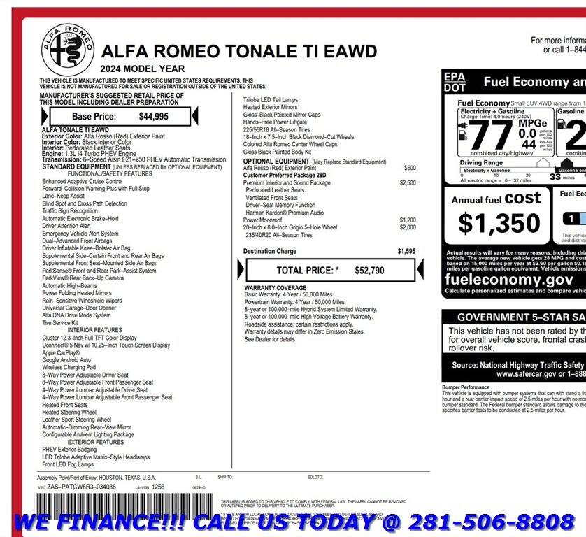 2024 Alfa Romeo Tonale Hybrid 2024 Ti eAWD PLUG-IN HYBRID NAV SUN 31K MLS   - Photo 24 - Houston, TX 77031