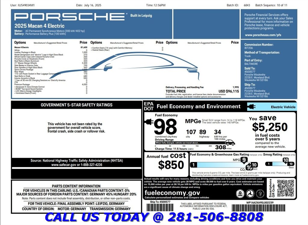2025 Porsche Macan 2025 4 Electric AWD NAV PANO CHRONO BO ADAPT 3K Mi - Photo 32 - Houston, TX 77031