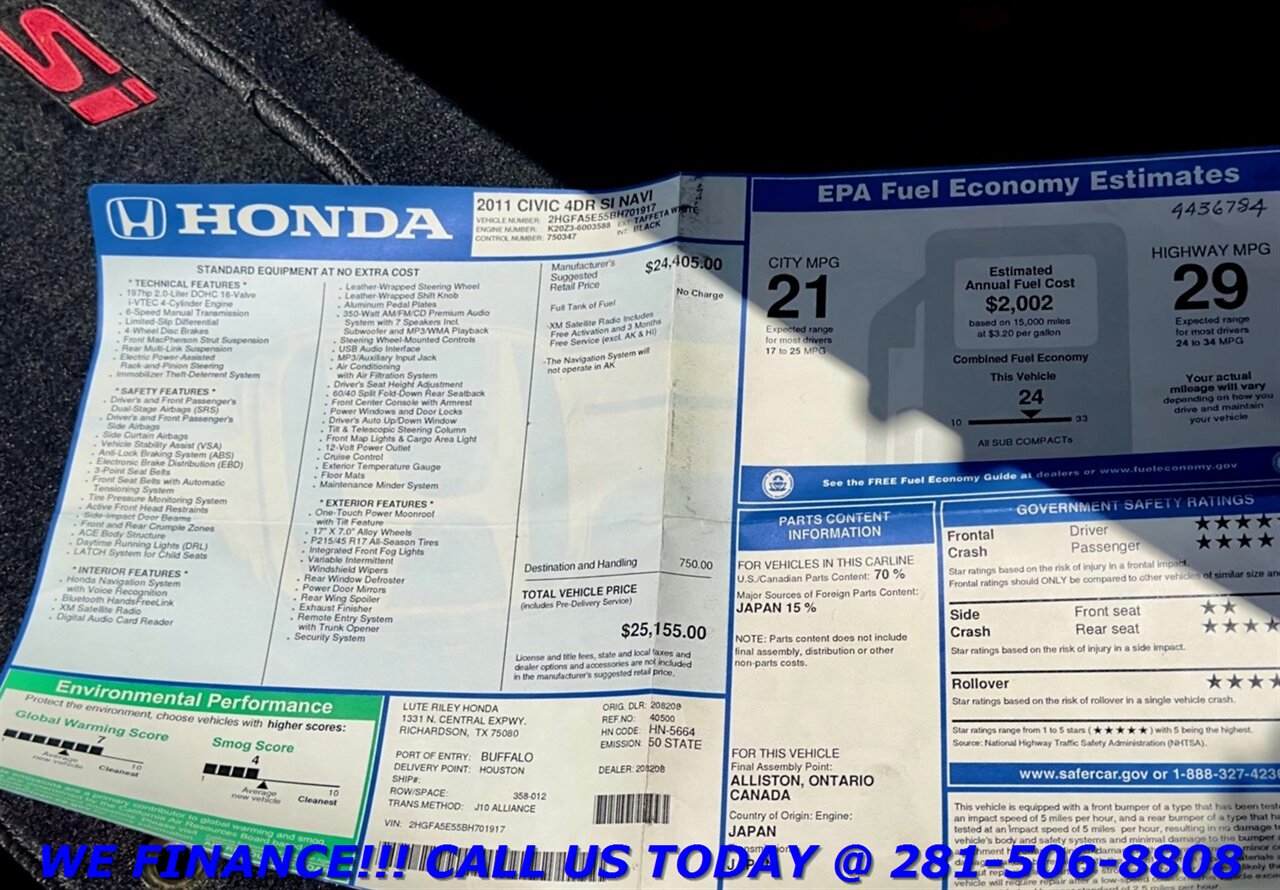 2011 Honda HONDA CIVIC SI MANUAL 6-SPEED NAV SUN BLUETOOTH RARE - Photo 26 - Houston, TX 77031