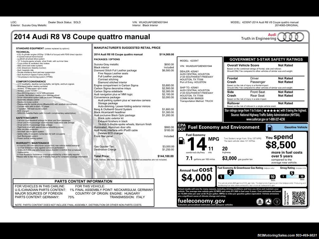 2014 Audi R8 4.2 quattro; Loaded Spec Manual in Suzuka Gray!   - Photo 55 - Beaverton, OR 97005