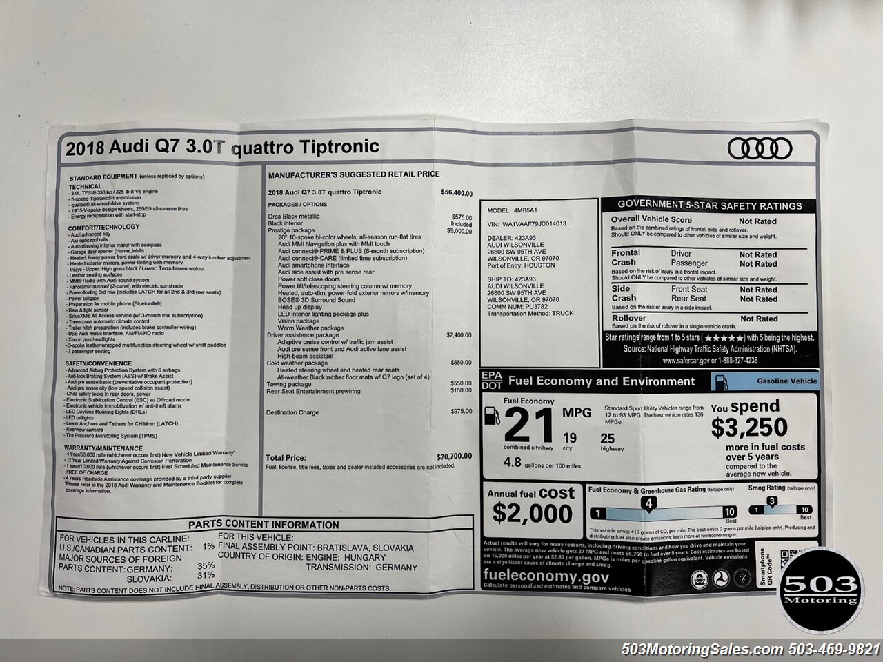 2018 Audi Q7 3.0T quattro Prestige   - Photo 13 - Beaverton, OR 97005