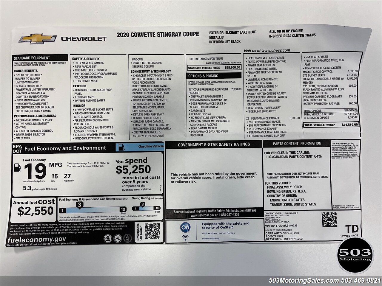 2020 Chevrolet Corvette Stingray Z51   - Photo 16 - Beaverton, OR 97005