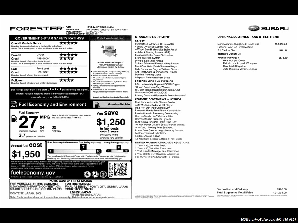 2015 Subaru Forester 2.5i Touring   - Photo 56 - Beaverton, OR 97005