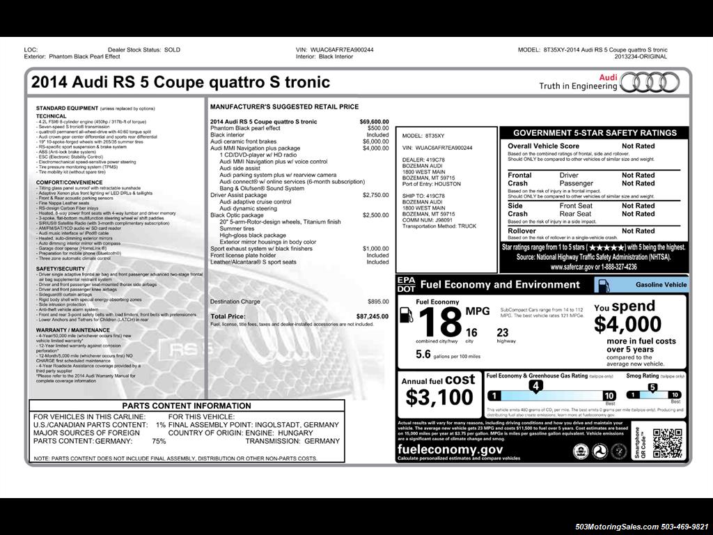 2014 Audi RS 5 quattro; Loaded Phantom Black/Black w/ 20k Miles!   - Photo 58 - Beaverton, OR 97005